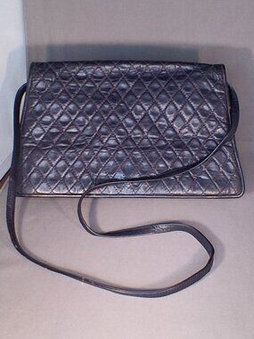 VTG Meyers for Saks Fifth Ave Quilted Leather Convertible Crossbody Clutch Navy